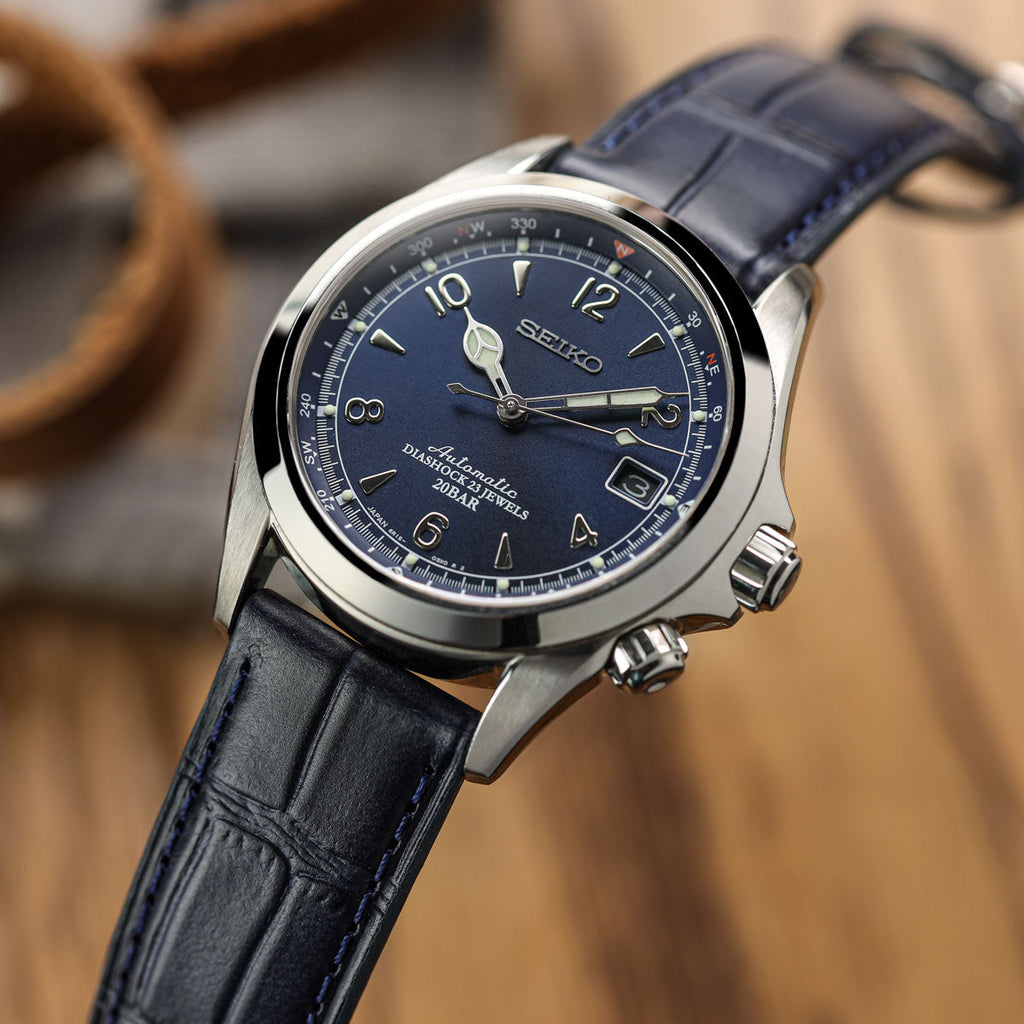 Louvain Croc Strap en Cuir Artisanale - Bleu Foncé, Élégance et Durabilité