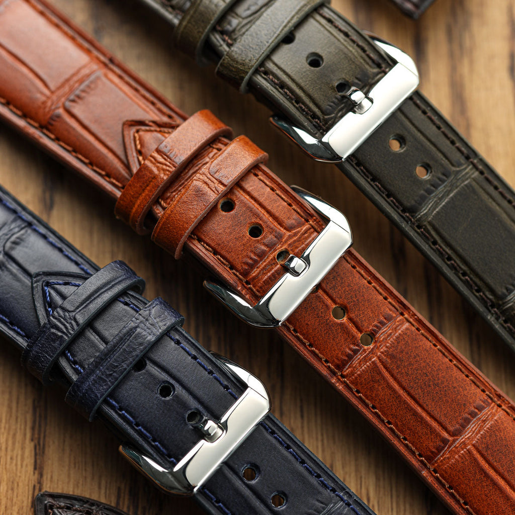 Louvain Croc Strap en Cuir Artisanale - Bleu Foncé, Élégance et Durabilité