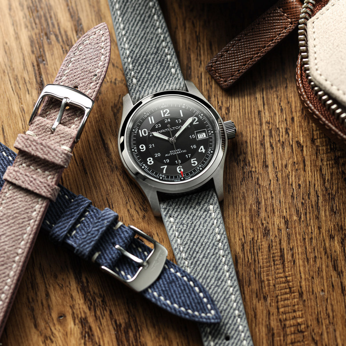 Arbour Hand-Stitched Denim and Genuine Leather Watch Strap - Elegant Navy Blue Style
