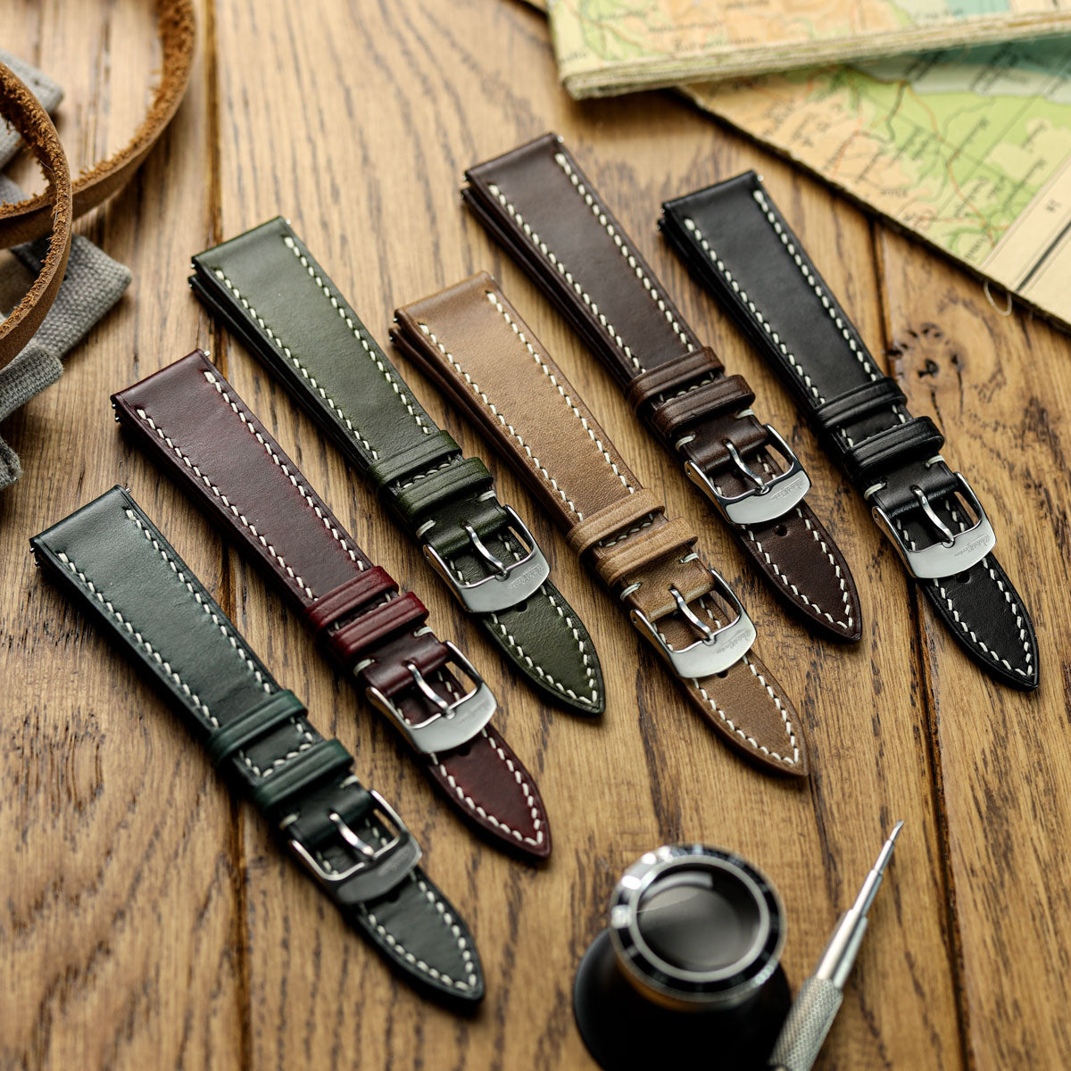 Genuine Horween Chromexcel® Hand-Stitched Watch Strap - Dark Brown