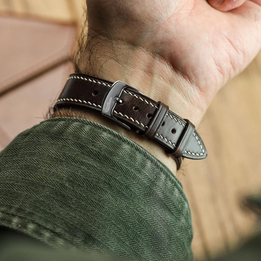 Genuine Horween Chromexcel® Hand-Stitched Watch Strap - Dark Brown