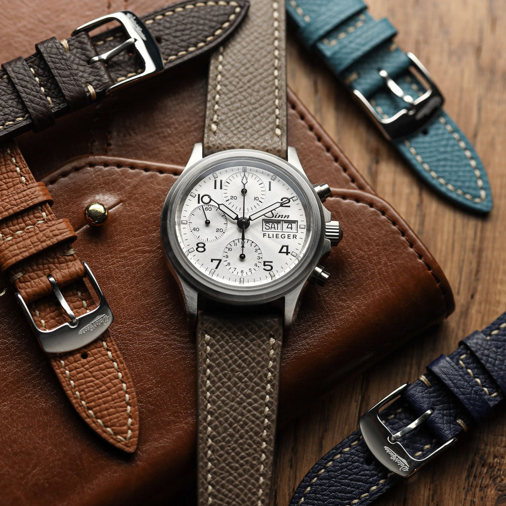 Hanley Textured Epsom Hand-Stitched Leather Watch Strap - Light Blue