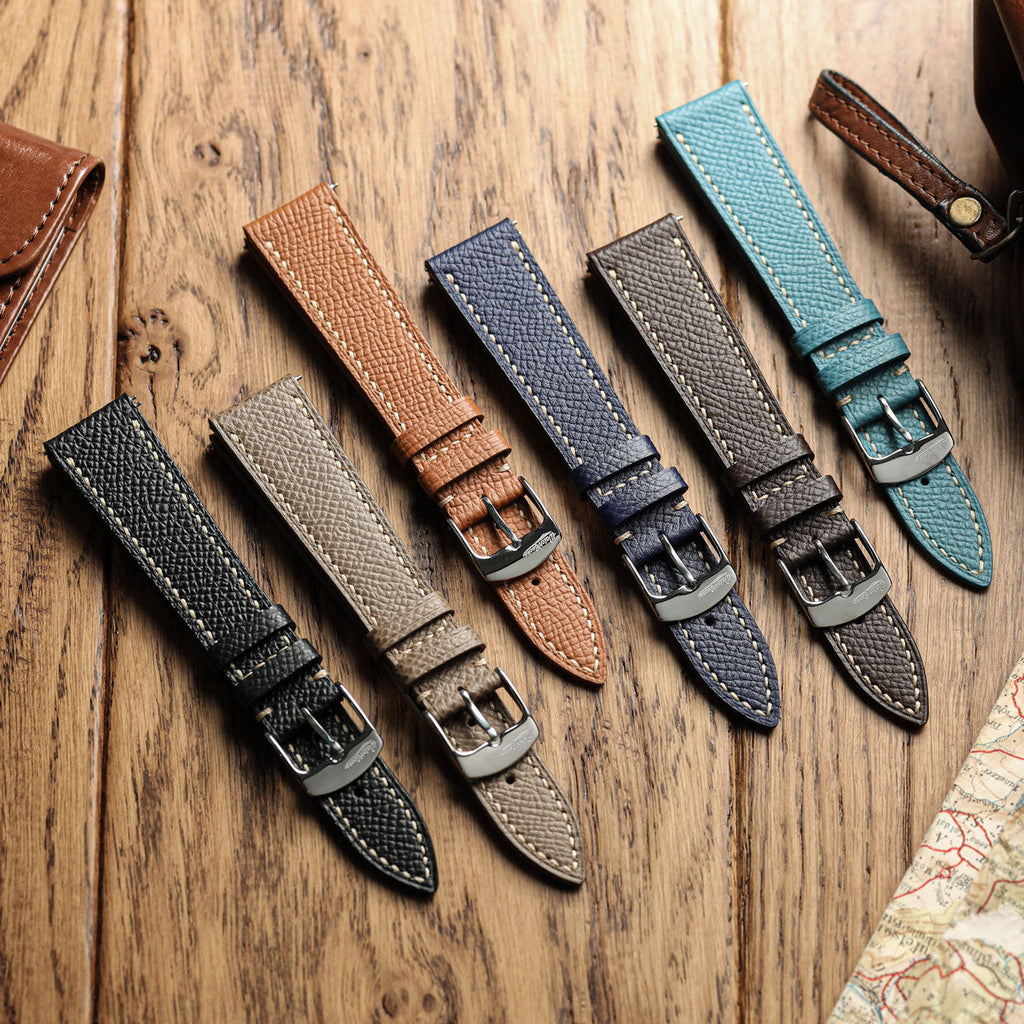 Hanley Textured Epsom Hand-Stitched Leather Watch Strap - Light Blue