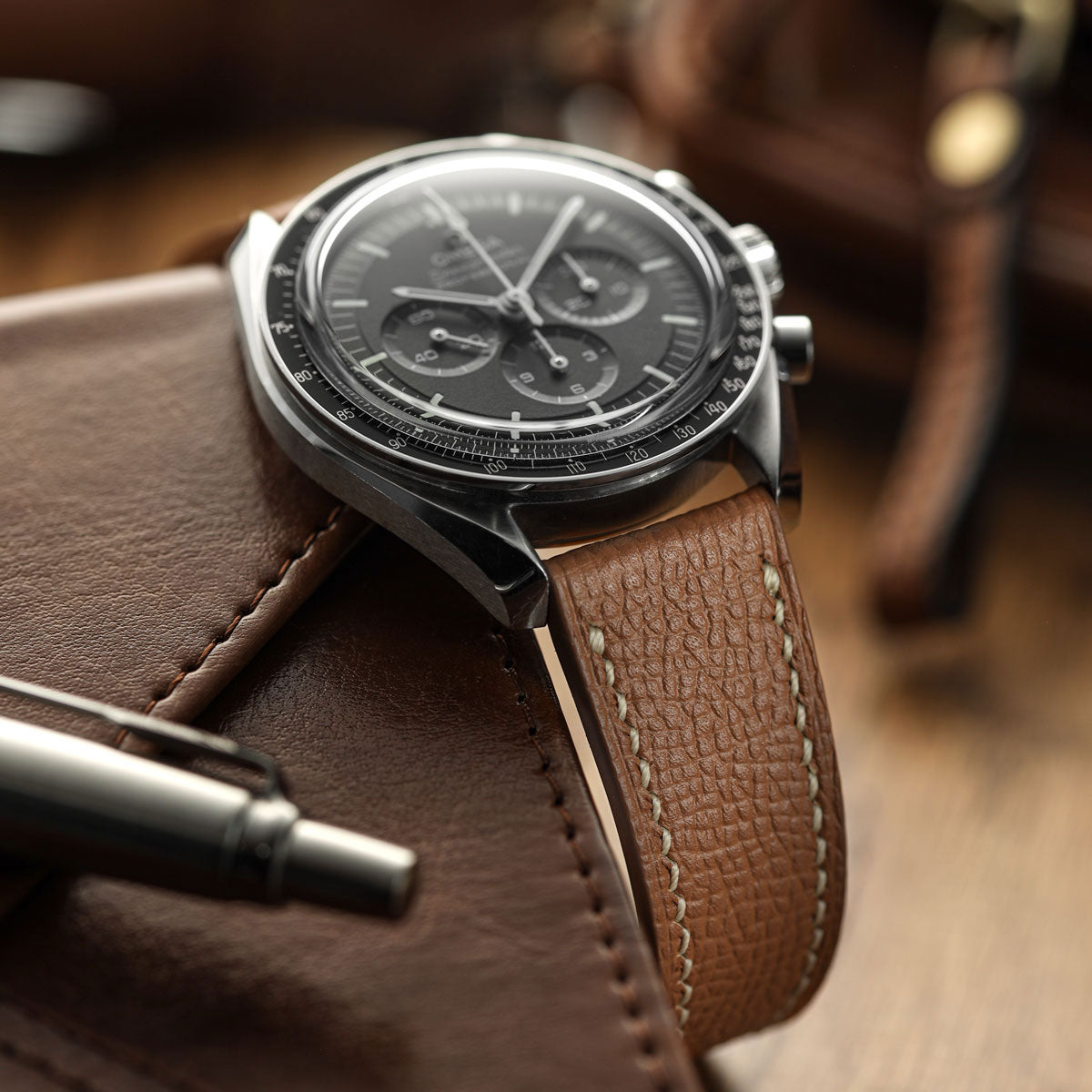 Hanley Textured Epsom Hand-Stitched Leather Watch Strap  - Tan