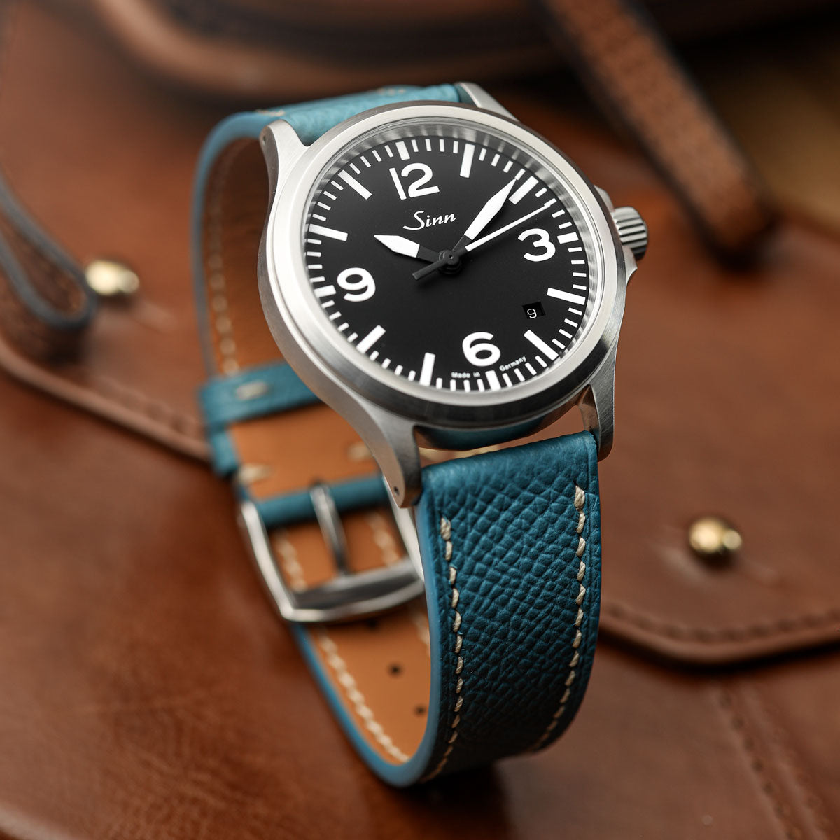 Hanley Textured Epsom Hand-Stitched Leather Watch Strap - Light Blue