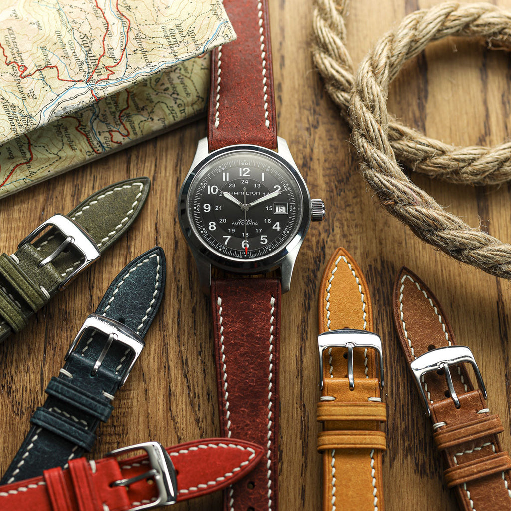 Bourton Hand-Stitched Genuine Italian Leather Watch Strap - Earth Green