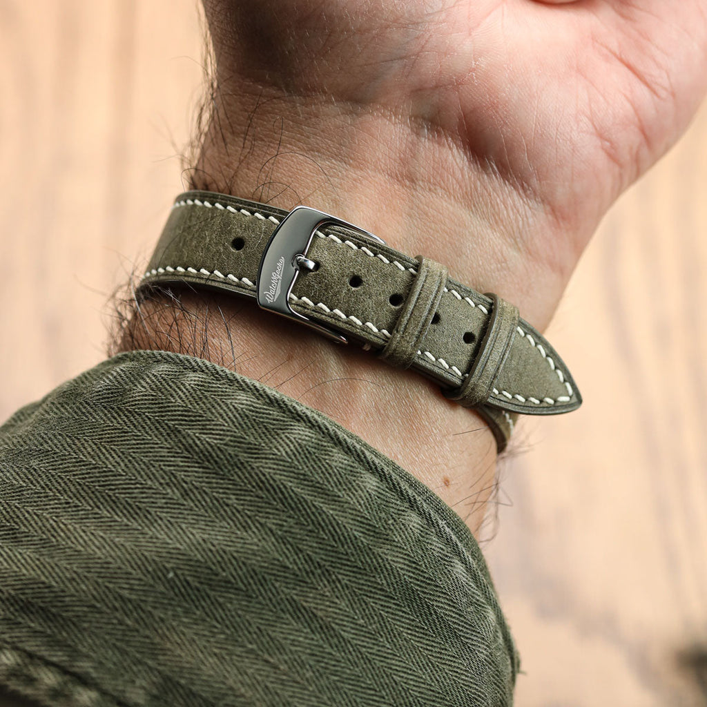 Bourton Hand-Stitched Genuine Italian Leather Watch Strap - Ash Green