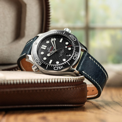 Bourton Hand-Stitched Genuine Italian Leather Watch Strap - Dark Blue