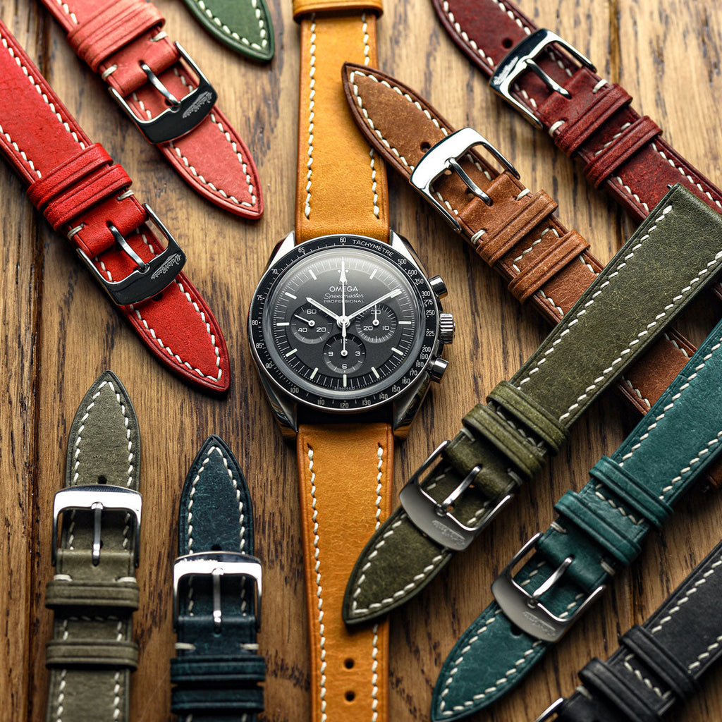 Bourton Hand-Stitched Genuine Italian Leather Watch Strap - Bright Red