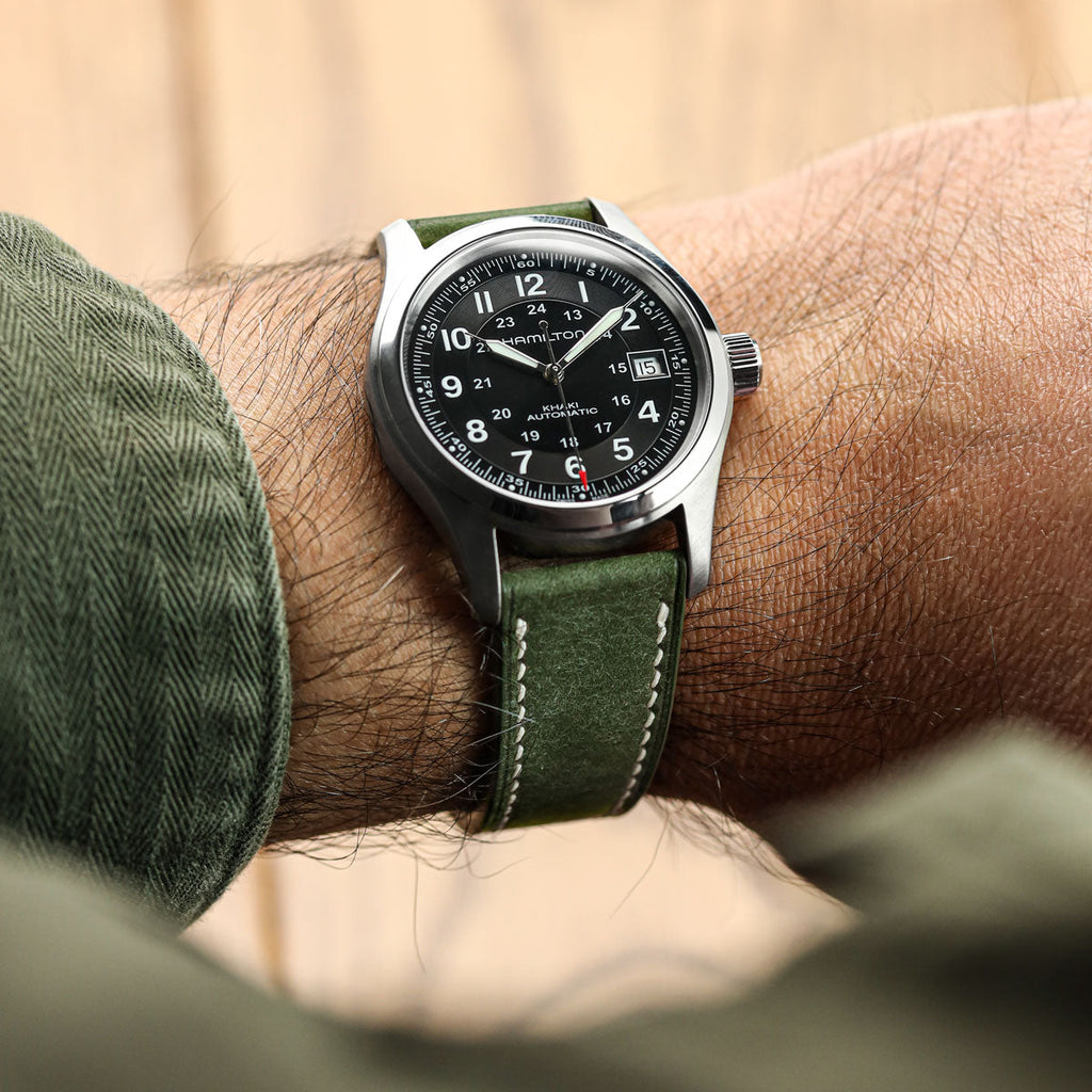 Bourton Hand-Stitched Genuine Italian Leather Watch Strap - Earth Green