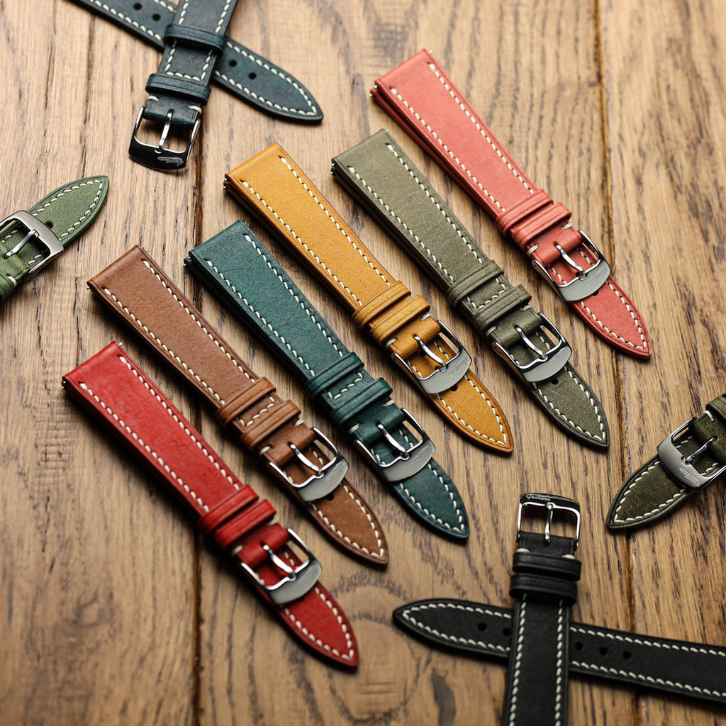 Bourton Hand-Stitched Genuine Italian Leather Watch Strap - Earth Green