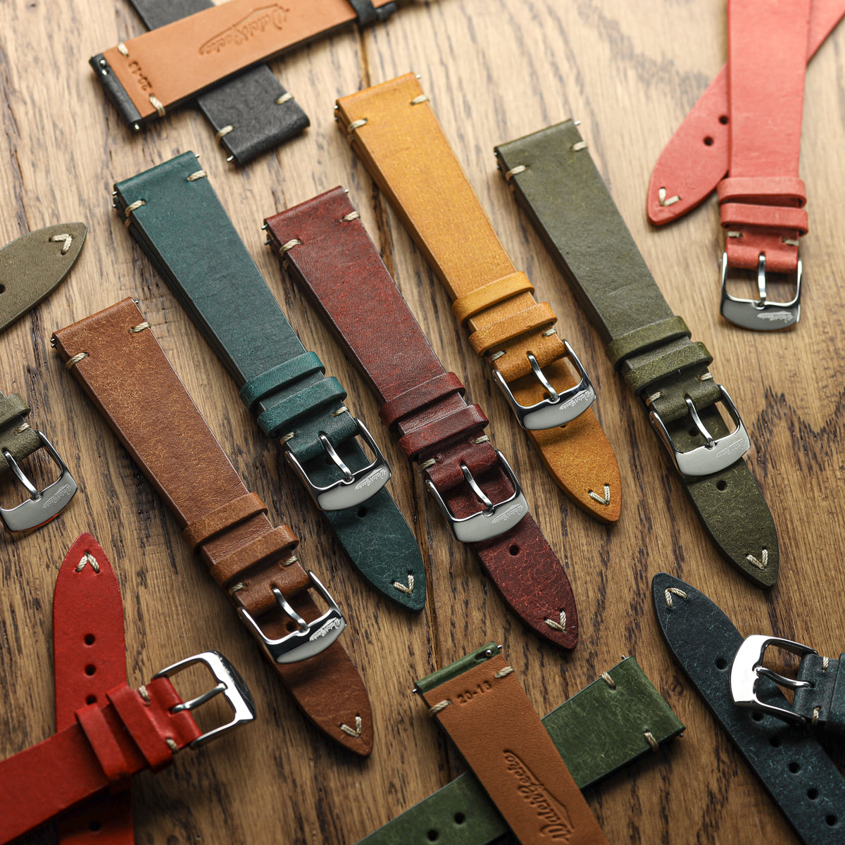 Badalassi Carlo Pueblo V-Stitch Genuine Italian Leather Watch Strap - Bright Red