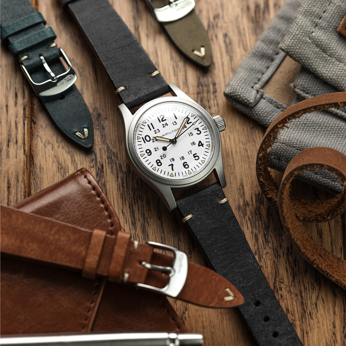 Badalassi Carlo Pueblo V-Stitch Genuine Italian Leather Watch Strap - Ash Green