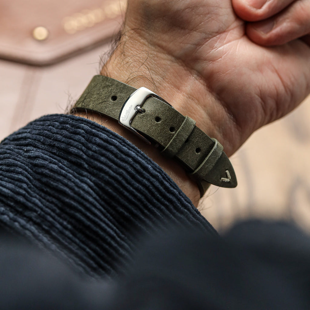 Badalassi Carlo Pueblo V-Stitch Genuine Italian Leather Watch Strap - Ash Green