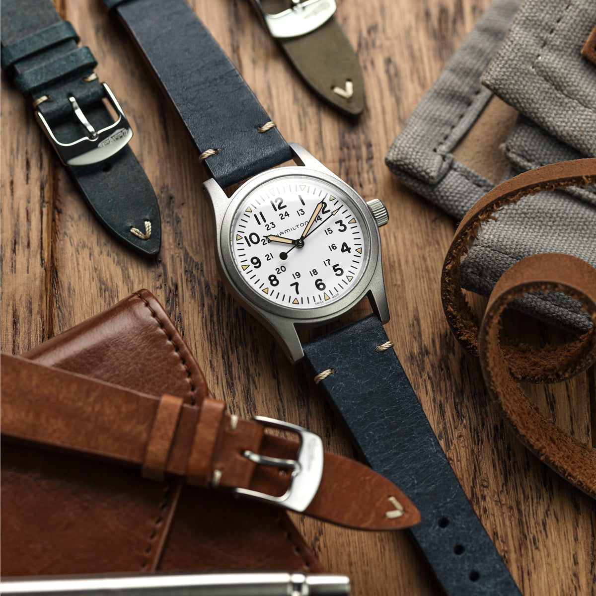 Badalassi Carlo Pueblo V-Stitch Genuine Italian Leather Watch Strap - Dark Blue