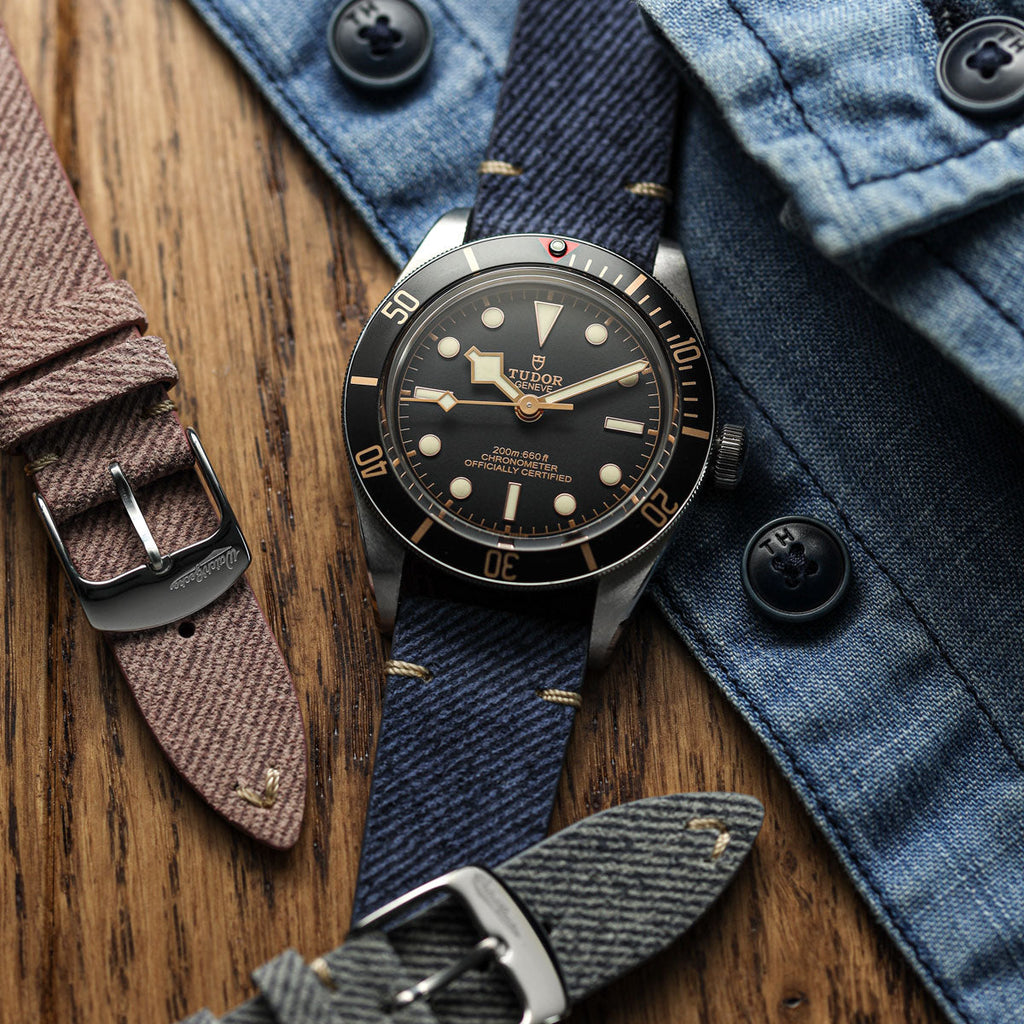 Arbour V-Stitch Denim Design Echtes Leder Uhrenarmband - Marineblau
