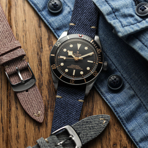 Arbour V-Stitch Denim Design Echtes Leder Uhrenarmband - Marineblau