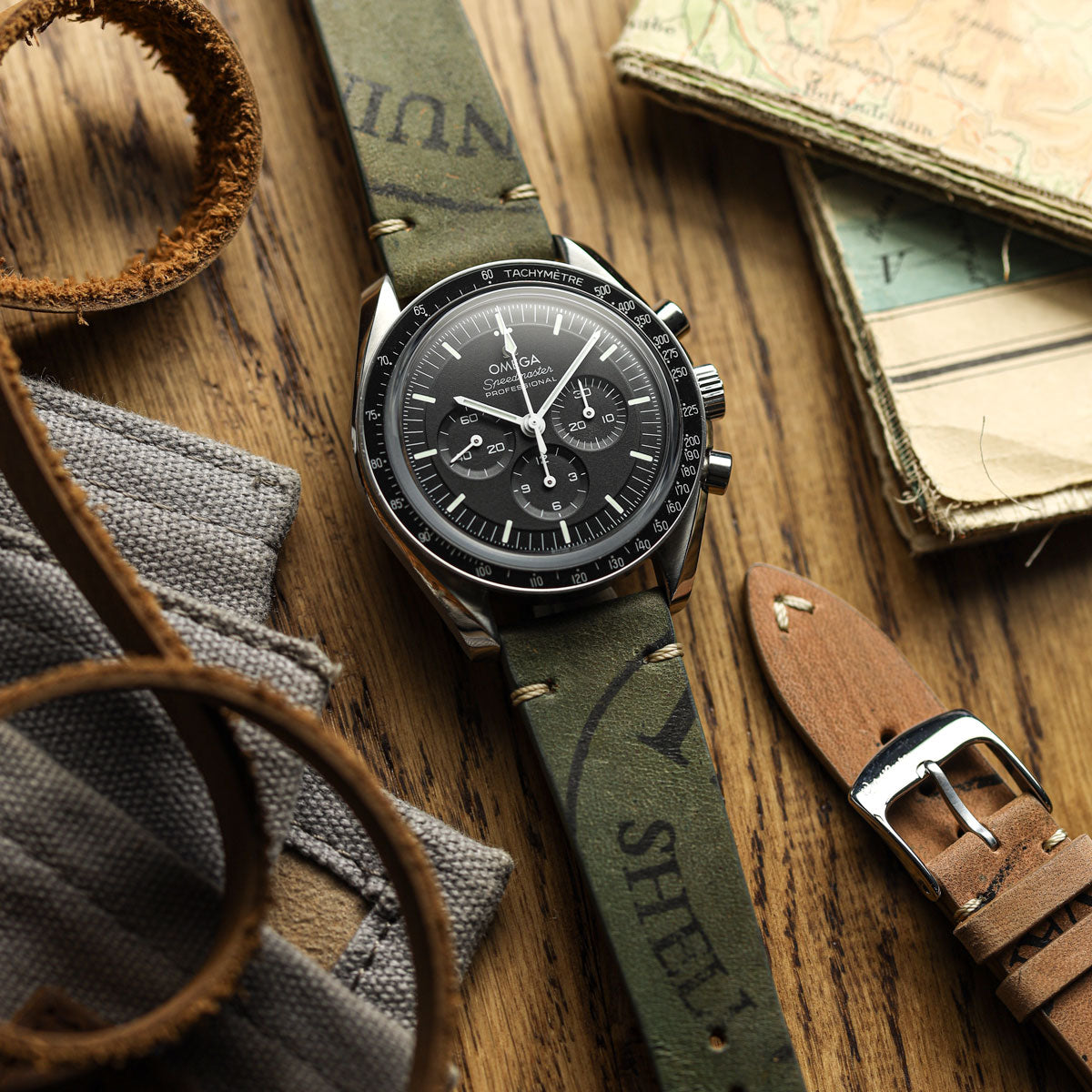 Newham Inverted Horween Shell Cordovan Watch Strap - Olive Green