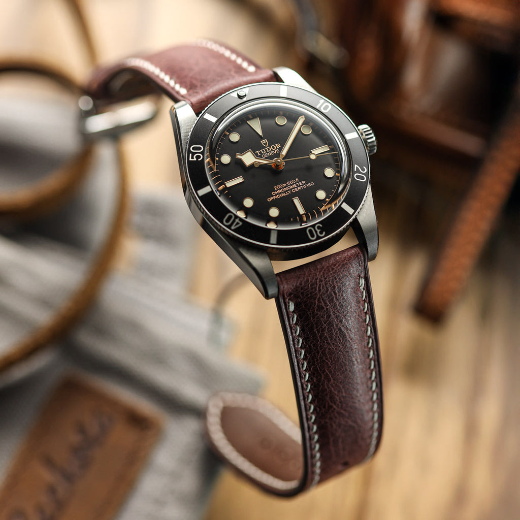 Lerano Tuscan Padded Leather Watch Strap – Elegant Bordeaux Finish