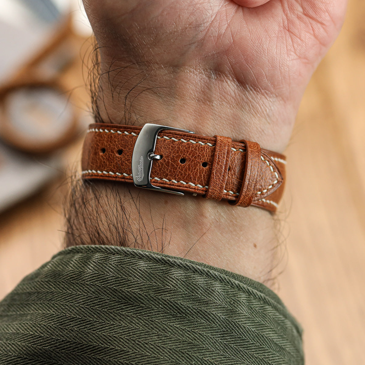 Lerano Toscana Luxe Gepolstertes Lederarmband für Uhren - Cognac