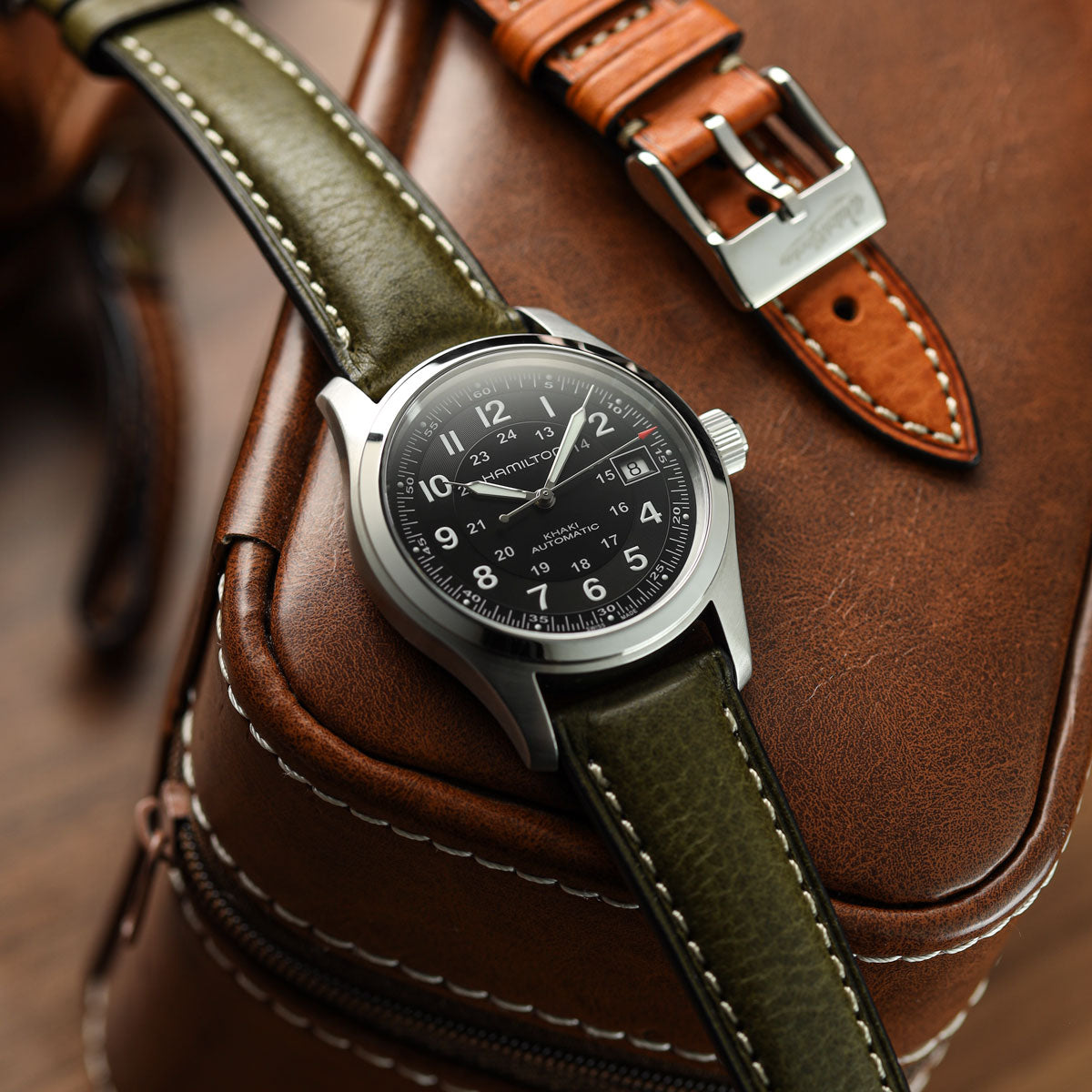 Original Highley Padded Minerva Italian Leather Watch Strap - Olive Green