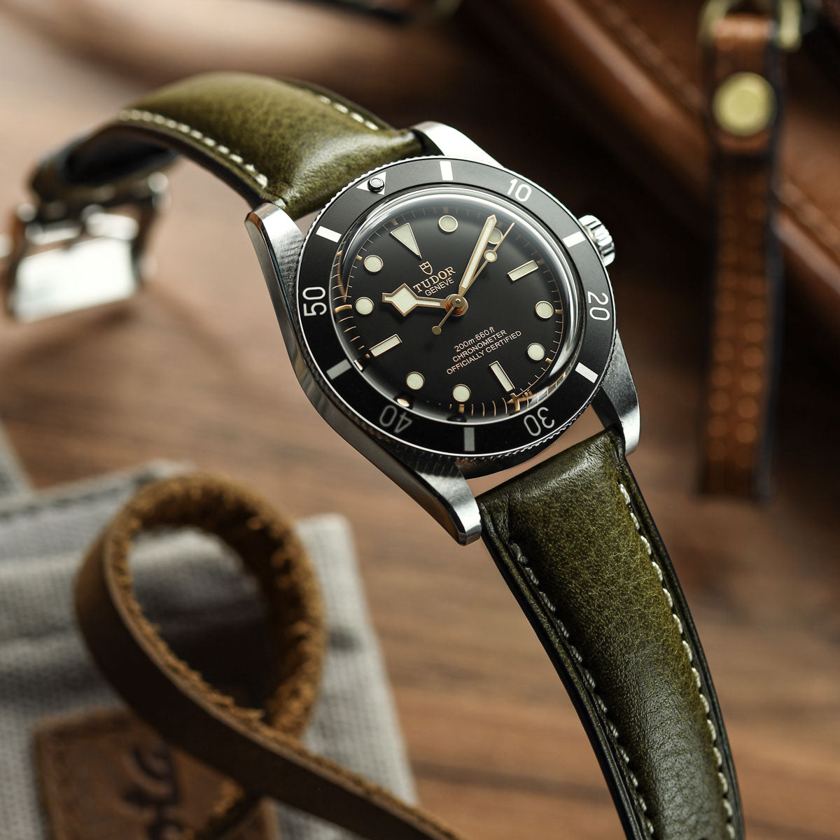 Original Highley Padded Minerva Italian Leather Watch Strap - Olive Green
