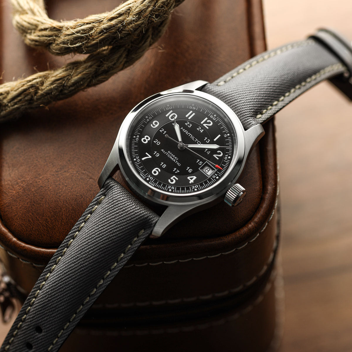 Original Highley Padded Denim Italian Leather Watch Strap - Brown