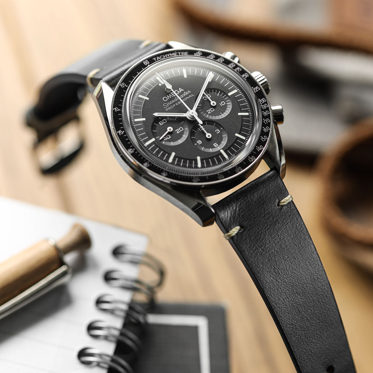 Genuine Horween Chromexcel® V-Stitch Leather Watch Strap - Chromexcel Black