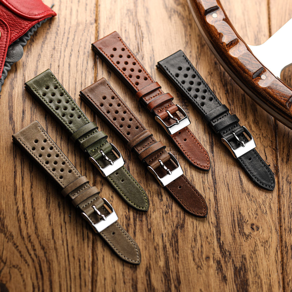 Bracelet de montre en cuir perforé Missouri de WatchGecko - Marron moyen élégant