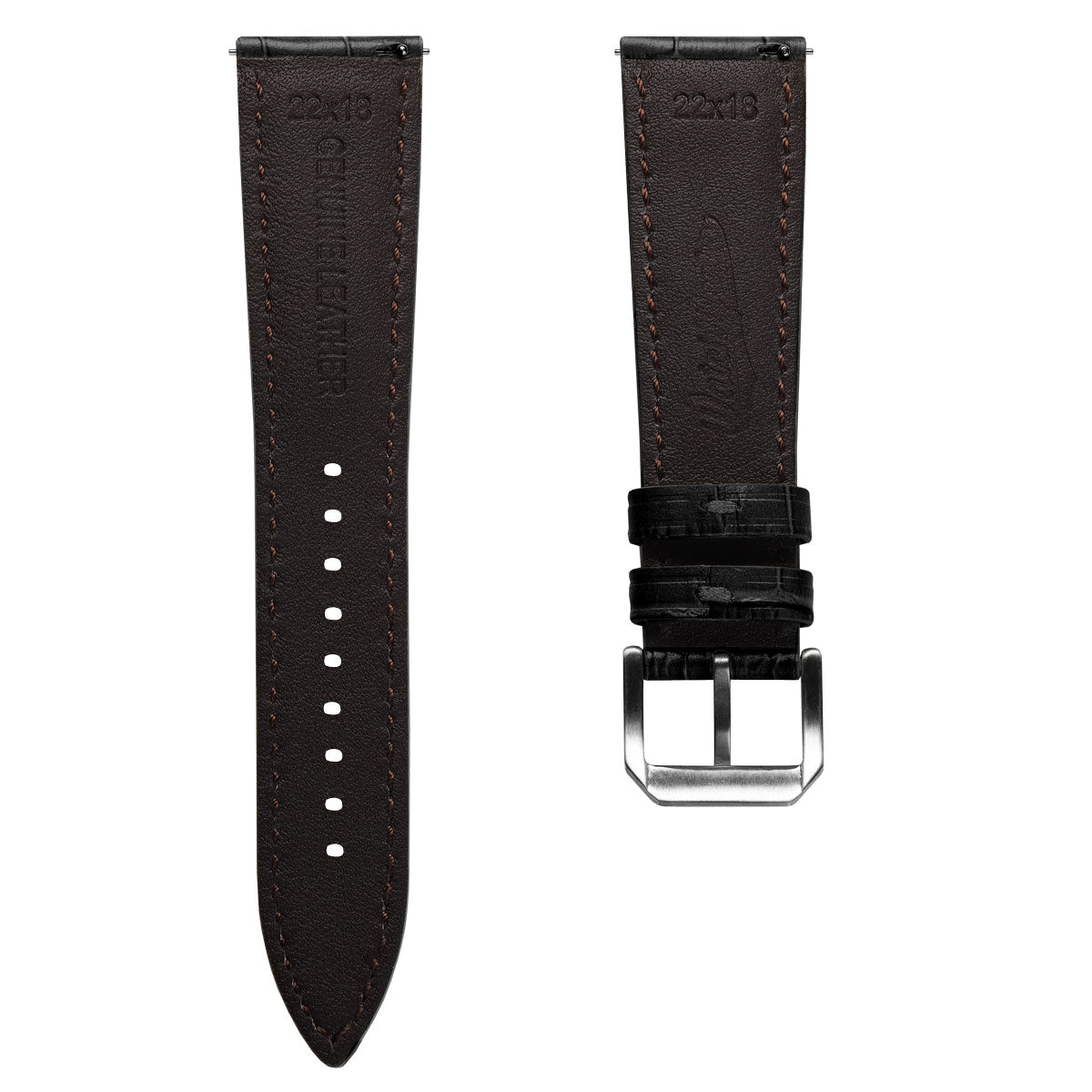Bracelet pour montre en cuir véritable avec motif alligator Carolina - Noir Intense