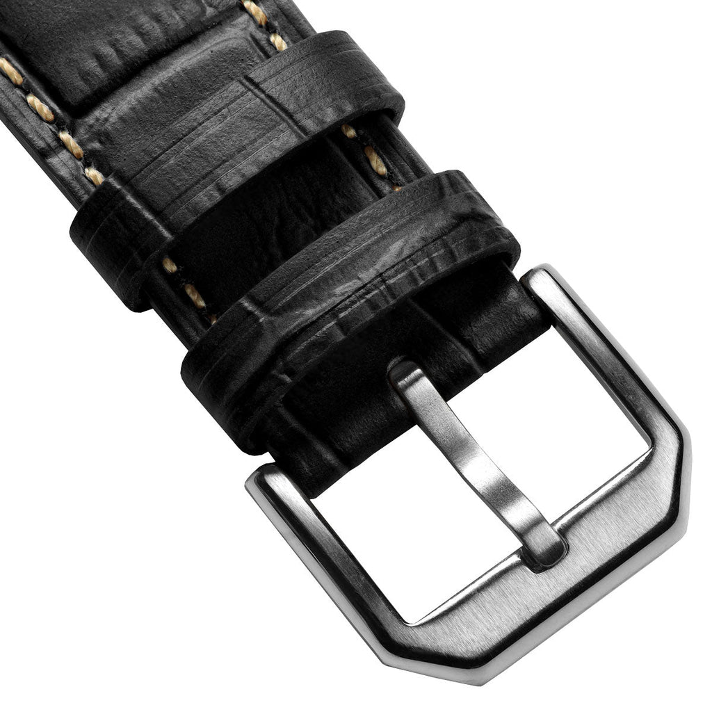 Bracelet pour montre en cuir véritable avec motif alligator Carolina - Noir Intense