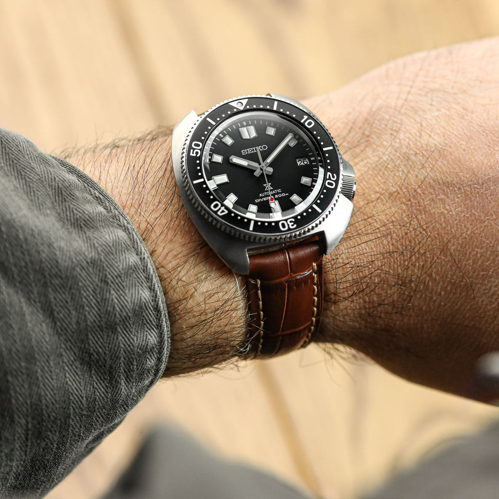 Bracelet de montre en cuir véritable avec motif alligator Carolina - Marron Pécan