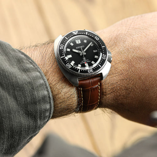 Bracelet de montre en cuir véritable avec motif alligator Carolina - Marron Pécan