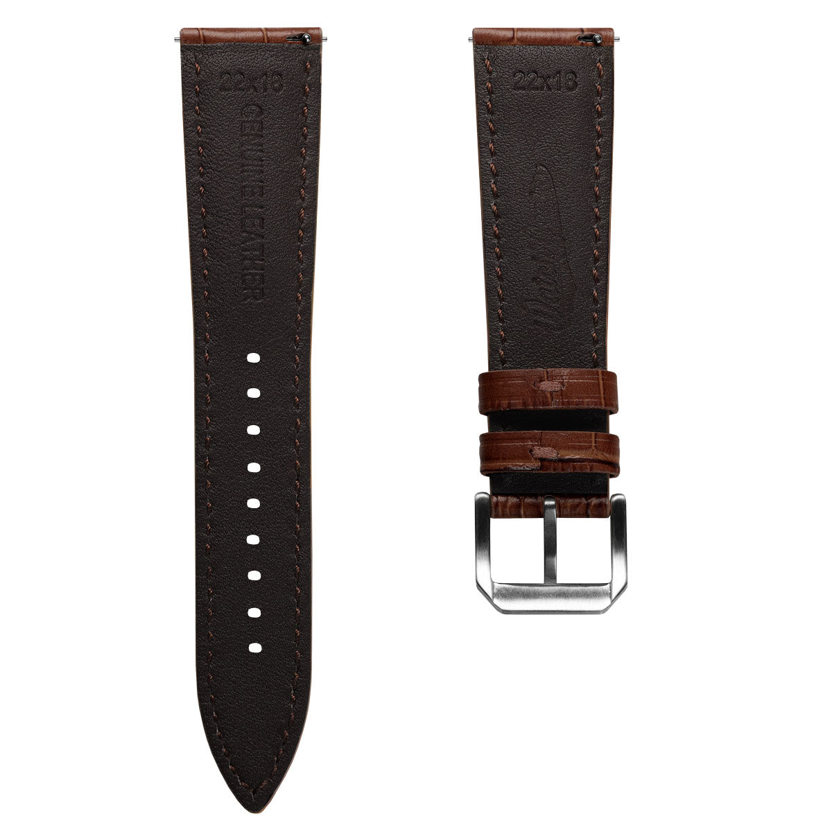 Bracelet de montre en cuir véritable avec motif alligator Carolina - Marron Pécan