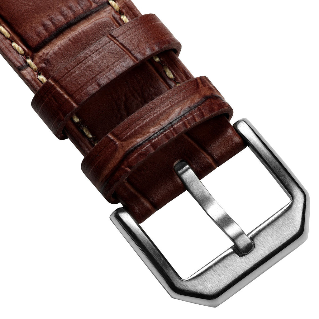 Bracelet de montre en cuir véritable avec motif alligator Carolina - Marron Pécan