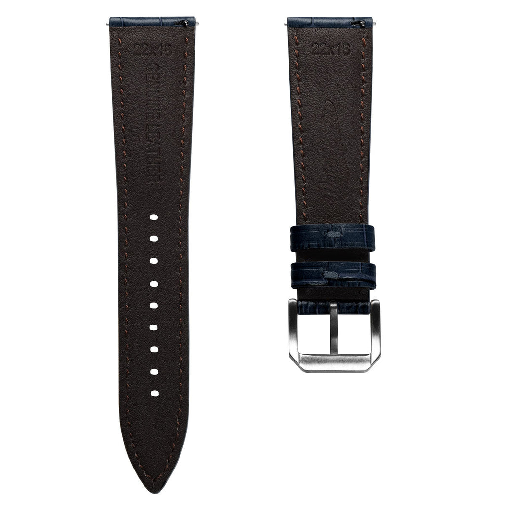 Bracelet en cuir véritable avec impression d'alligator Carolina - Bleu Oxford élégant