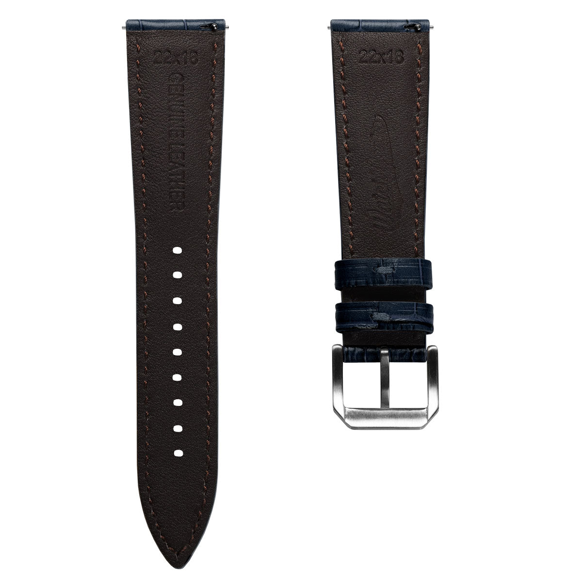Bracelet en cuir véritable avec impression d'alligator Carolina - Bleu Oxford élégant