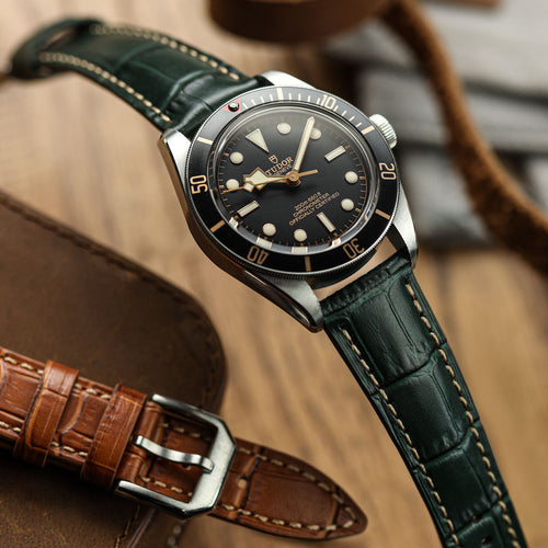 Bracelet en Cuir Véritable avec Motif Gator Carolina - Vert Émeraude