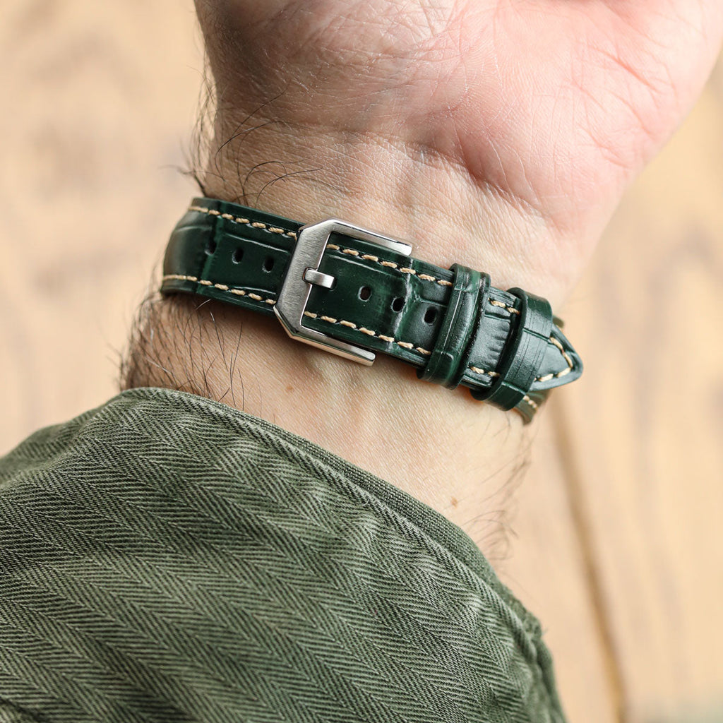 Bracelet en Cuir Véritable avec Motif Gator Carolina - Vert Émeraude