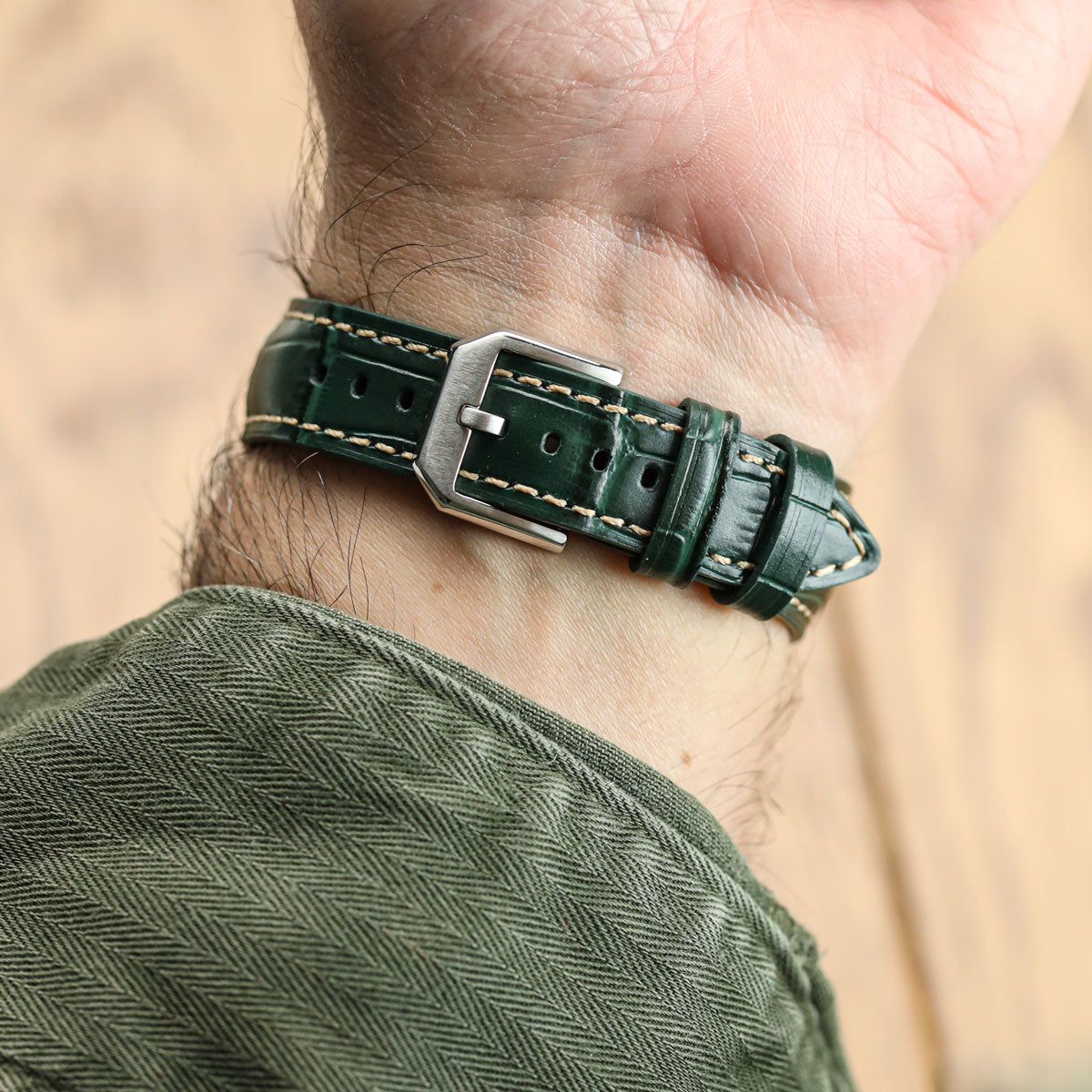 Bracelet en Cuir Véritable avec Motif Gator Carolina - Vert Émeraude