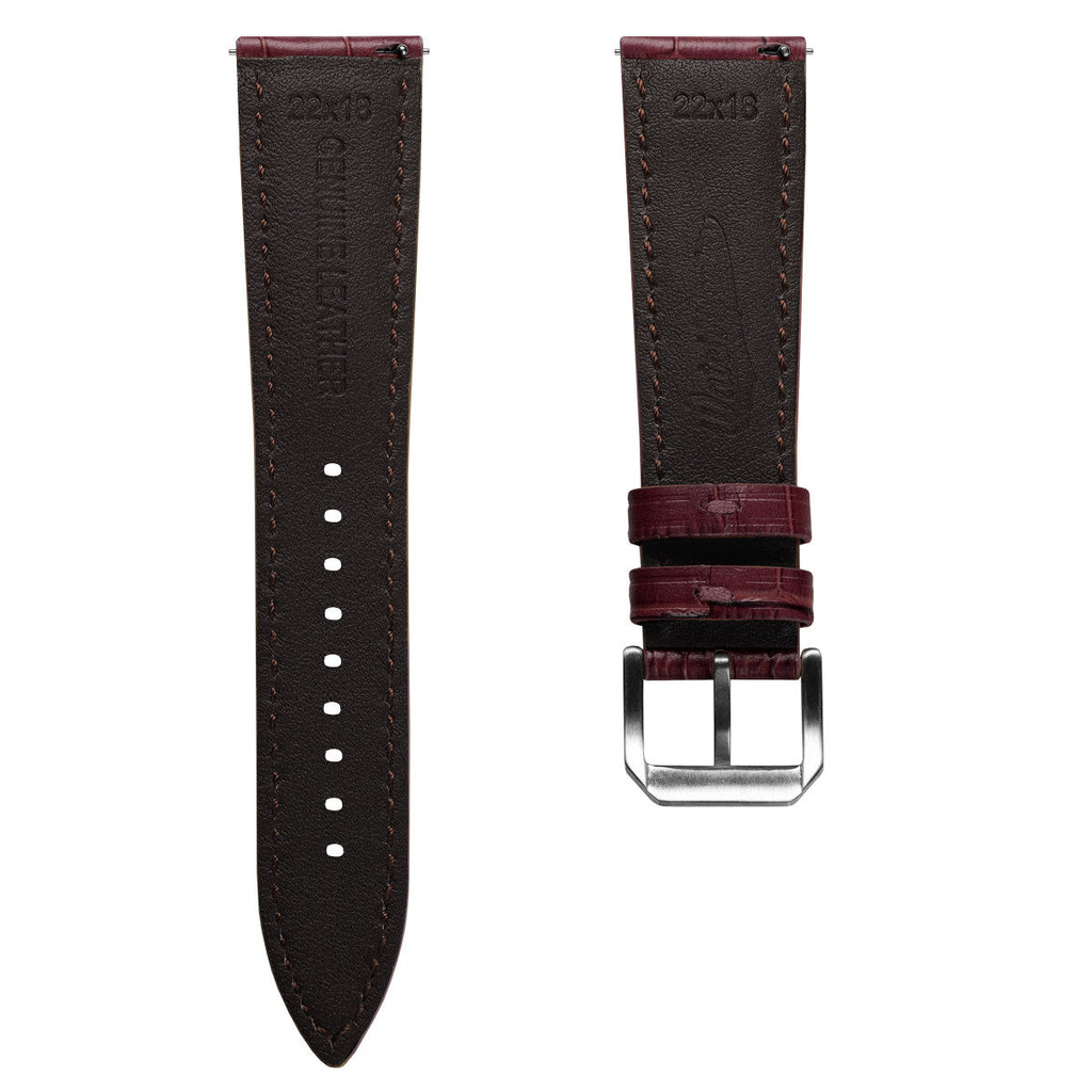 Bracelet de montre en cuir véritable avec motif alligator Carolina - Rouge Grenat