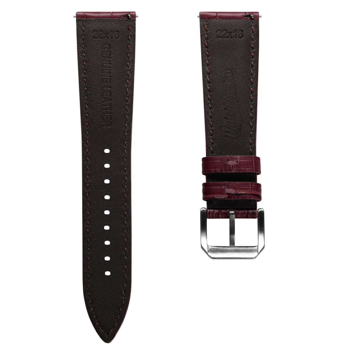 Bracelet de montre en cuir véritable avec motif alligator Carolina - Rouge Grenat