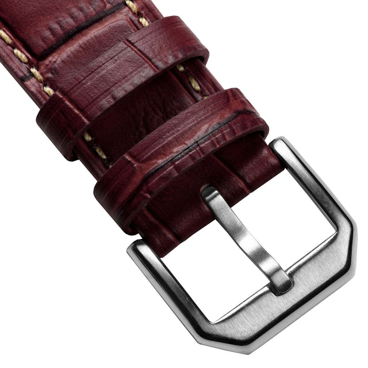 Bracelet de montre en cuir véritable avec motif alligator Carolina - Rouge Grenat