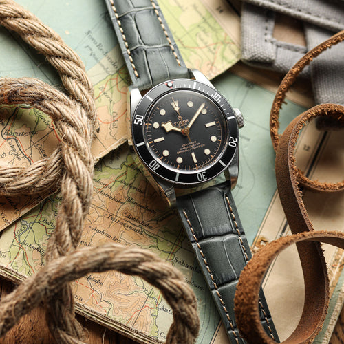 Bracelet de montre en cuir véritable avec imprimé alligator Carolina - Gris graphite élégante