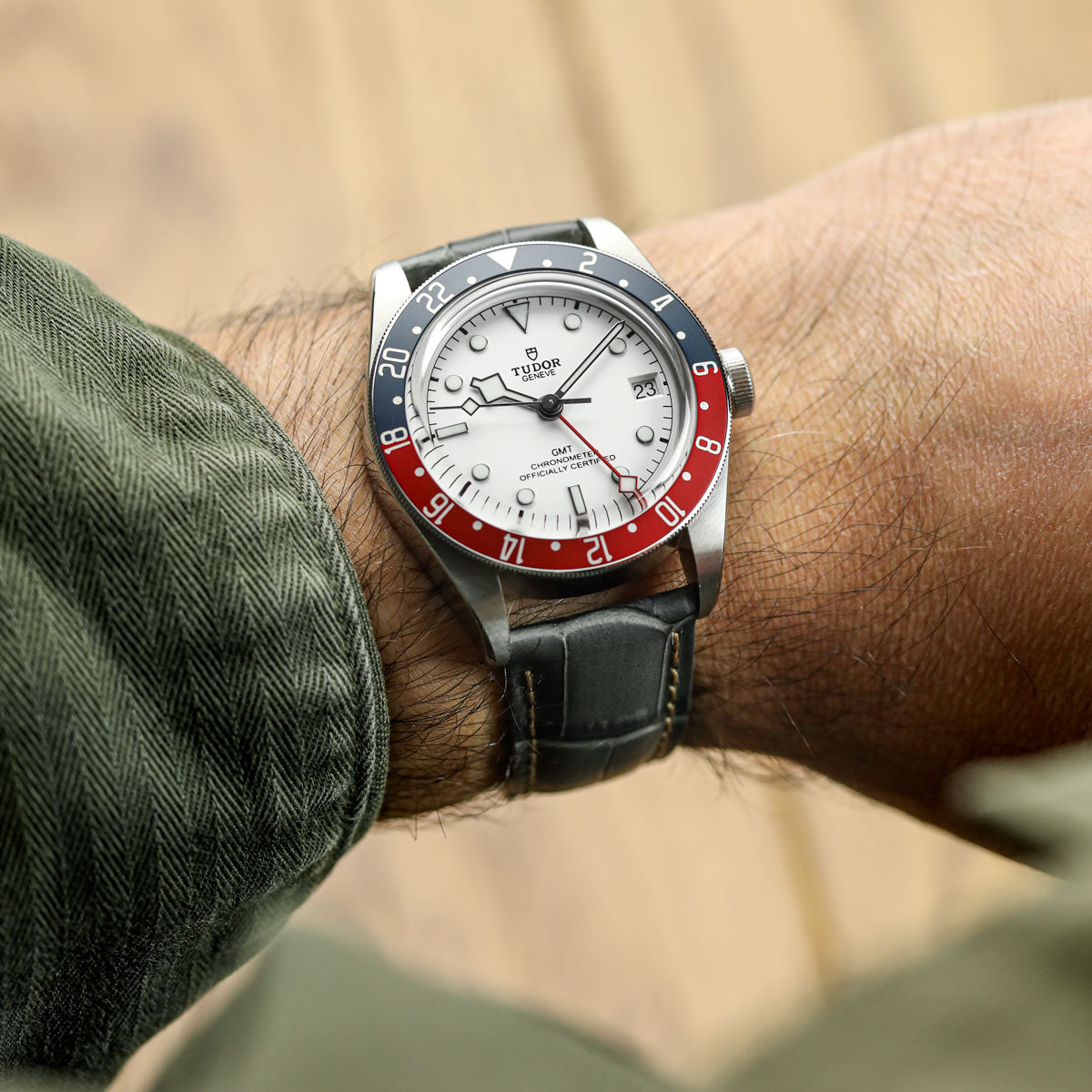 Bracelet de montre en cuir véritable avec imprimé alligator Carolina - Gris graphite élégante