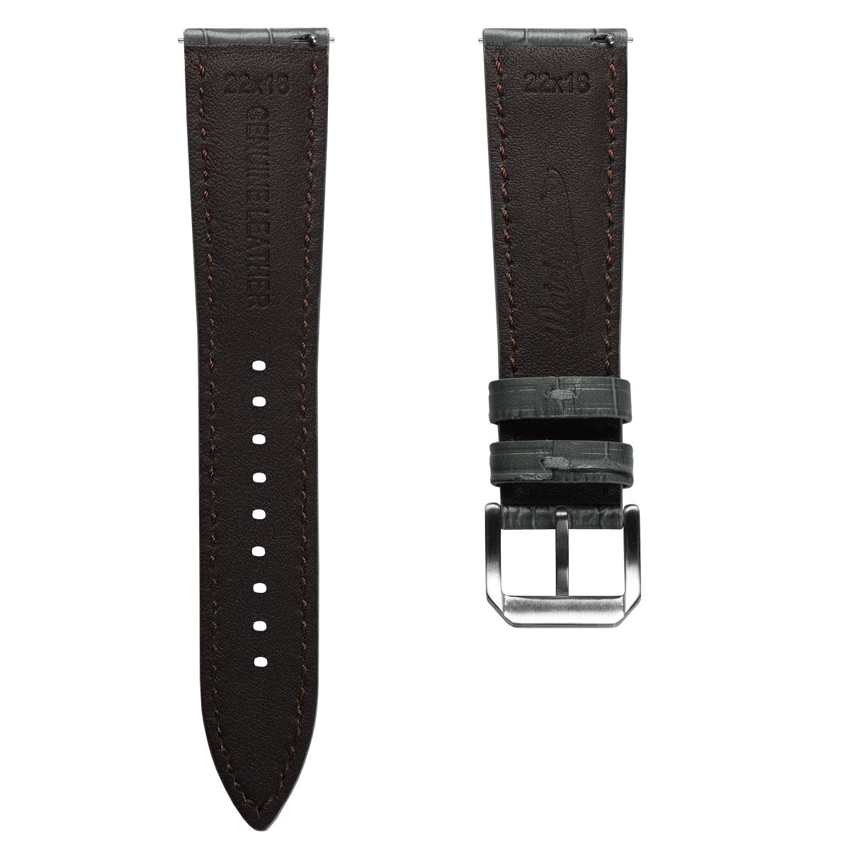 Bracelet de montre en cuir véritable avec imprimé alligator Carolina - Gris graphite élégante