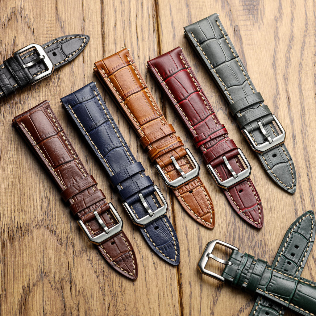 Bracelet de montre en cuir véritable avec imprimé alligator Carolina - Gris graphite élégante