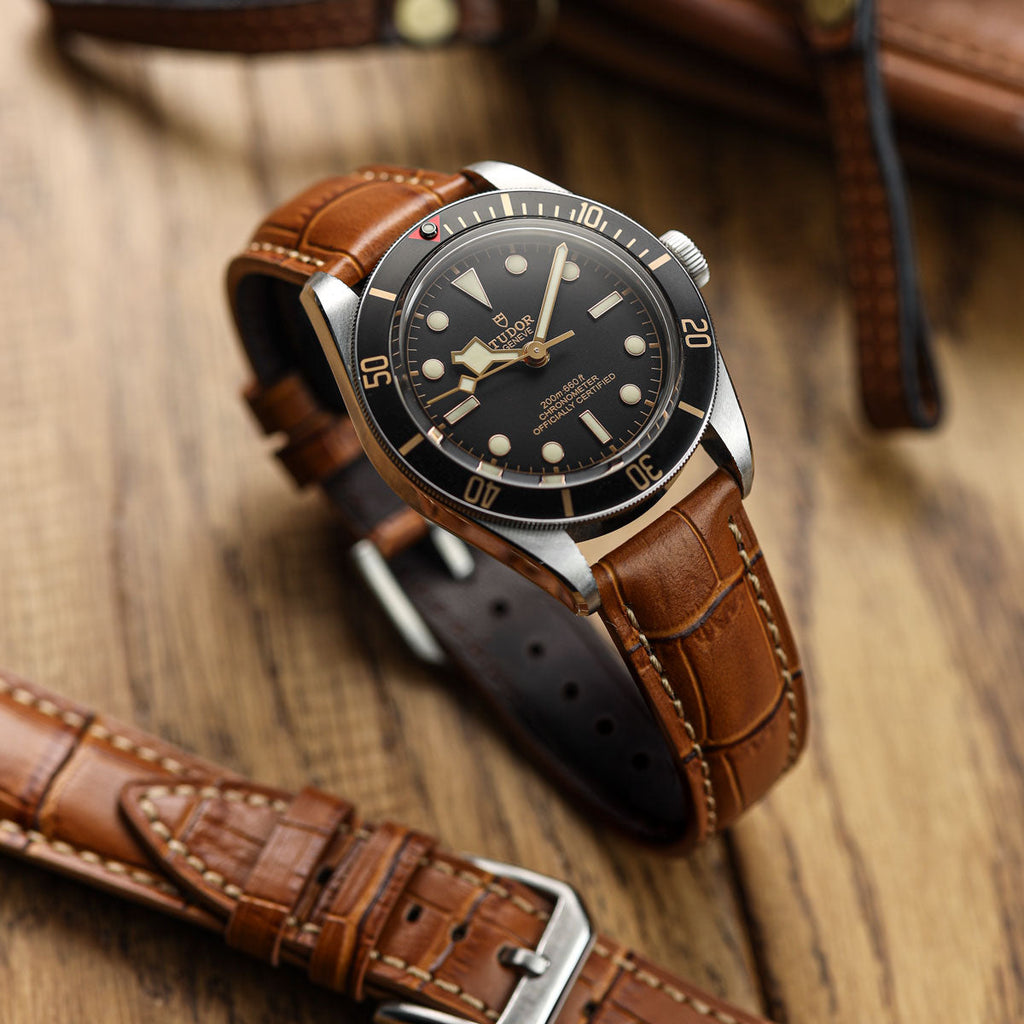 Montre en cuir véritable avec motif alligator Carolina - Couleur Windsor Tan