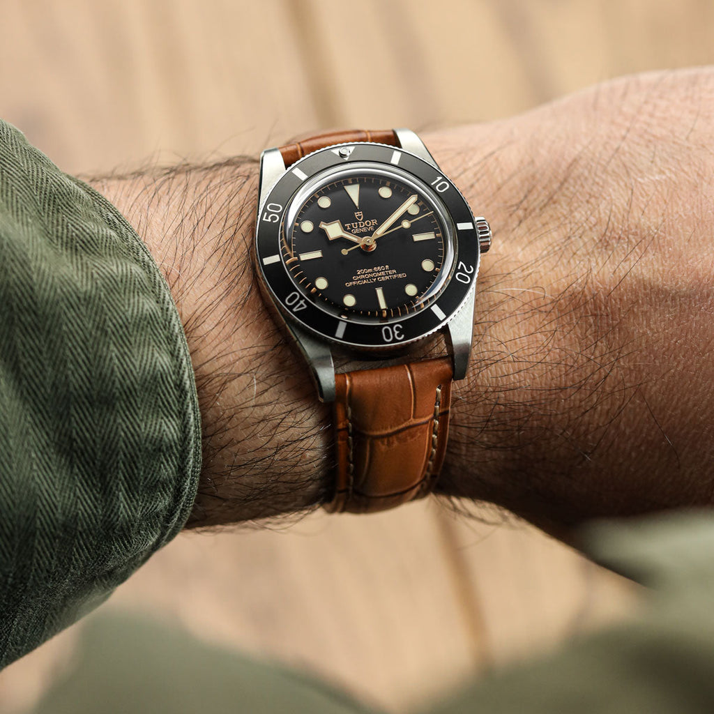 Montre en cuir véritable avec motif alligator Carolina - Couleur Windsor Tan