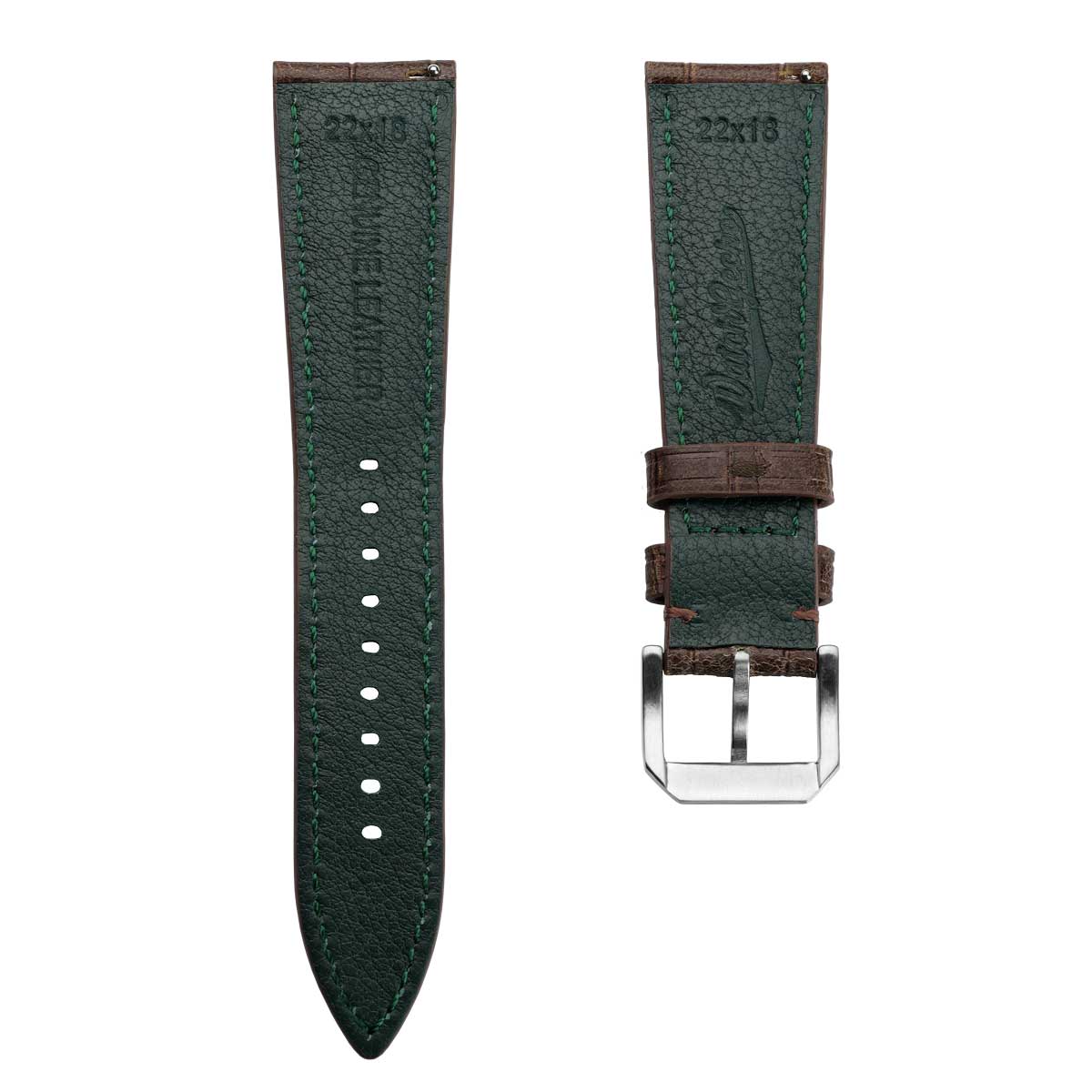 Bracelet en cuir véritable à motif alligator vintage de Caroline - Brun